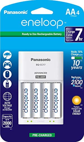 Panasonic K-KJ17MCA4BA Advanced Individual Cell Battery Charger Pack with 4  AA eneloop 2100 Cycle Rechargeable Batteries