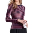 thumbnail image 1 of CAMISAS A RAYAS INSPIRADORAS CHIC PARA MUJERES, MANGA LARGA, TOPS DE ALGODÓN, CUELLO REDONDO, CAMISETAS AJUSTADAS, OUTFITS CASUALES XS RAYAS ROSADAS, 1 of 6