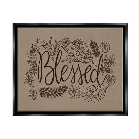 Stupell Industries Blessed Botanical Flower Border Graphic Art Jet Black Floating Framed Canvas Print Wall Art, Design by Taylor Shannon Designs