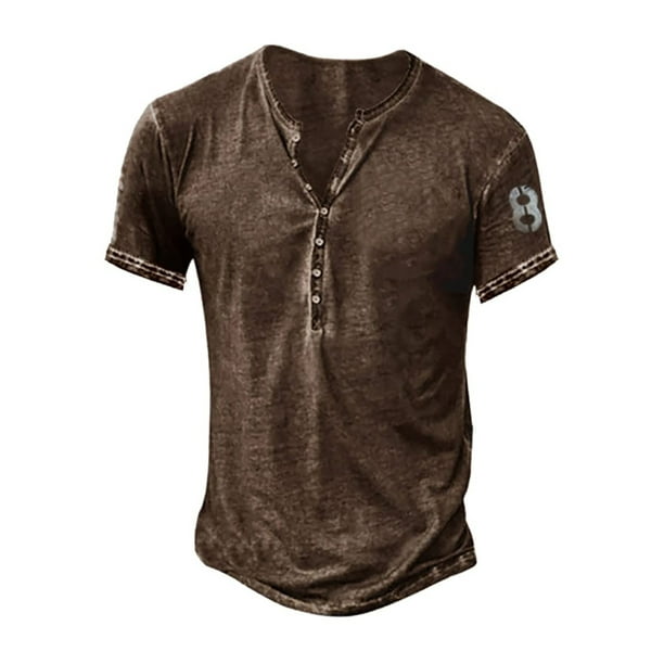Frontwalk Mens Distressed Henley Shirts Retro Short Sleeve Tee Shirt