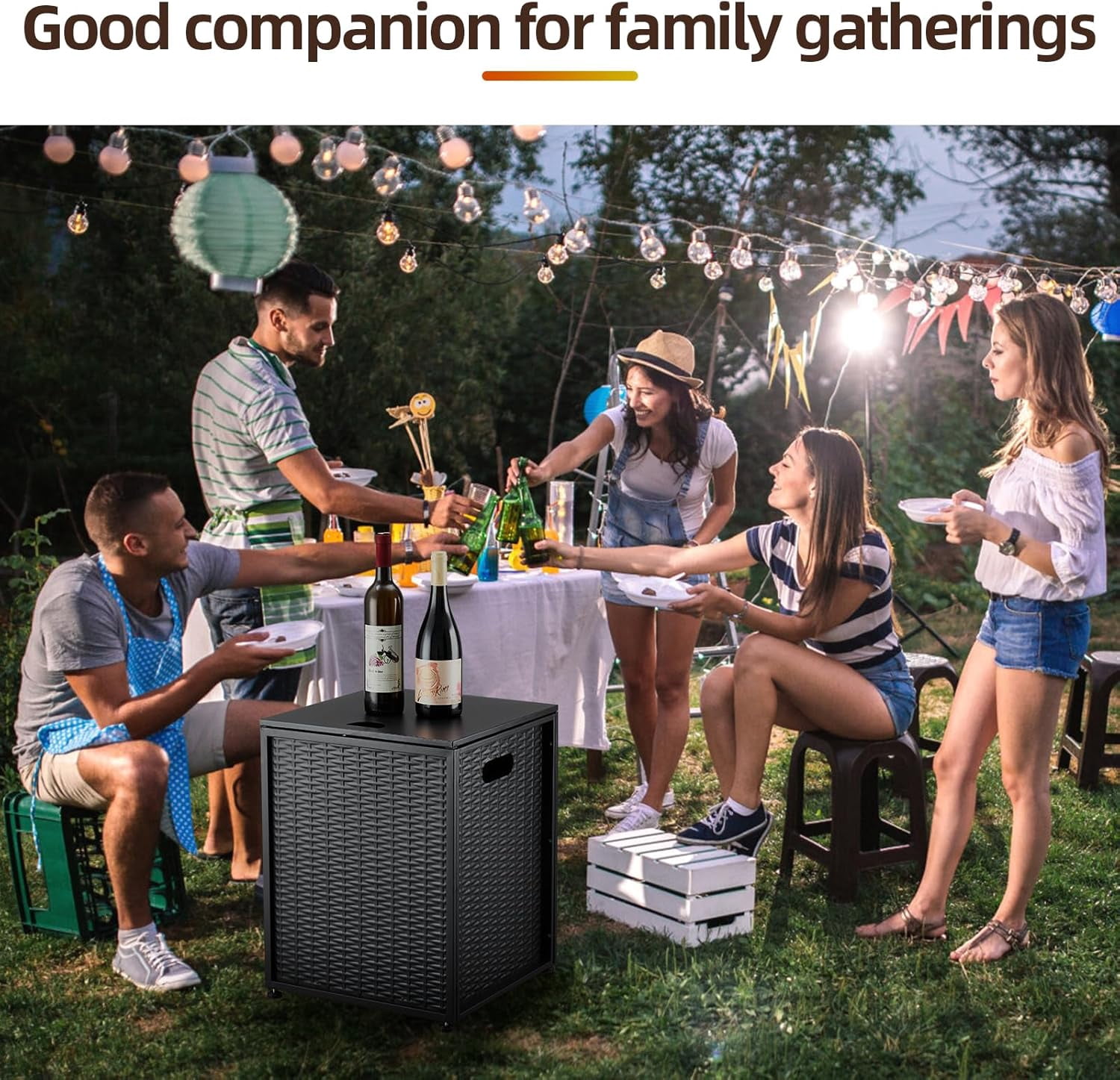 Lumiparty 16 in Propane Metal Tank Cover Table for Gas Fire Pits, Hides Any Standard 20 LB Propane Tanks, Hideaway Table with Side Handles, Black