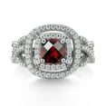 thumbnail image 2 of Gem Stone King 925 Sterling Silver Red Garnet and White Moissanite Ring for Women (1.86 Cttw, Gemstone Birthstone, Cushion/Checkerboard Cut 6MM, Size 9), 2 of 4