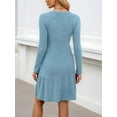 thumbnail image 6 of Womens Long Sleeve Fall Short Dress Casual Ribbed Knit Crewneck Flowy A Line Sweater Dresses with Pockets Light Blue XXL, 6 of 8