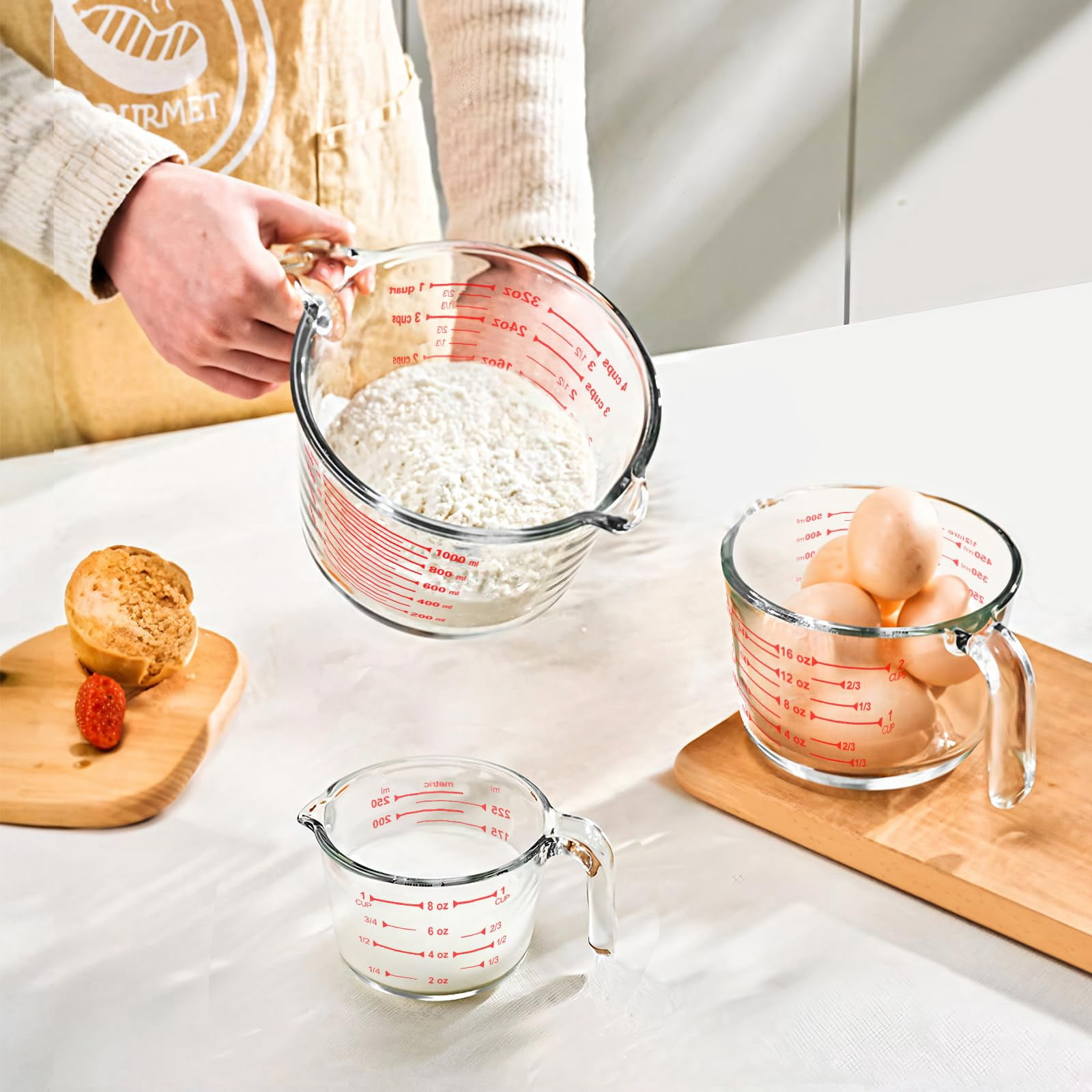 4 Piece Glass Measuring Cups Set  5 Oz 1-cup 2-cup 4-cup Liquid With Lids For Kitchen Freezer And Microwave Safe