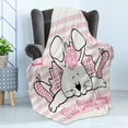 thumbnail image 4 of Retro Soft Flannel Fleece Throw Blanket, Miss Bunny Hoop in Love Romantic Rabbit Valentines Day in Hearts Artwork, Cozy Plush for Indoor and Outdoor Use, 70" x 90", Pale Pink White, by Ambesonne, 4 of 5