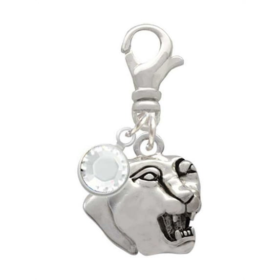 Delight Jewelry Silvertone Small Panther - Mascot - Silvertone Clip on Charm with Clear Crystal Drop