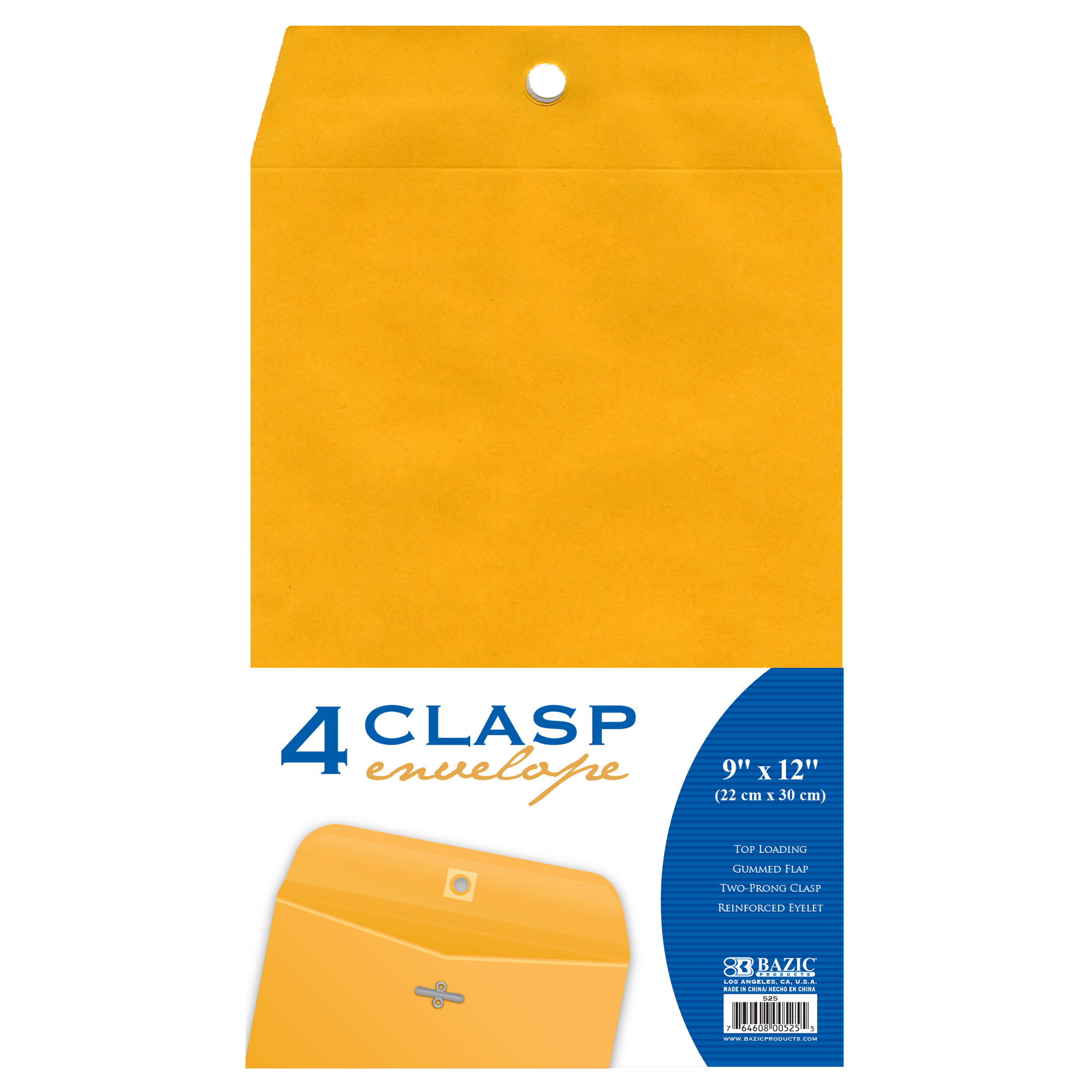 BAZIC Clasp Envelope 9" x 12", Gummed Seal Eyelet Closure, Brown Kraft
