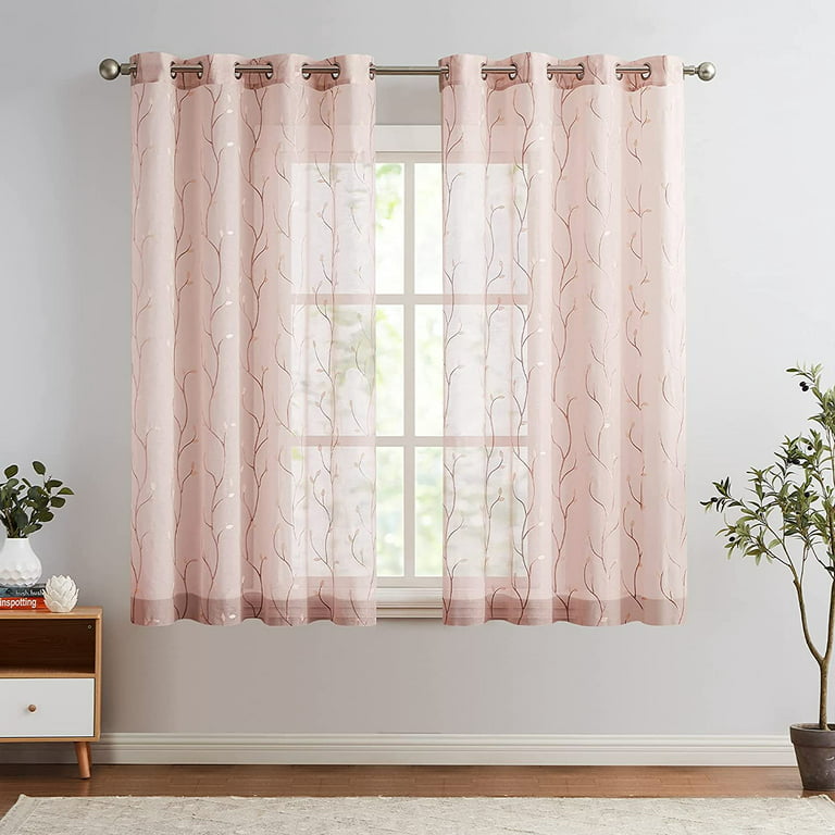 Buy Set of 2 Pink Embroidery Curtain with 8 Silver Grommets at ShopLC.