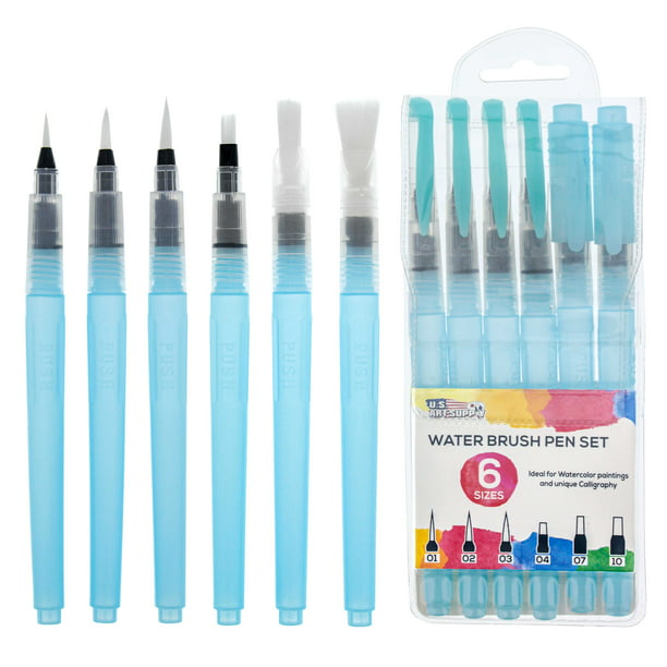 U.s. Art Supply 6-Piece Water Coloring Brush Pen Set Of 6 (Sizes - 01, 02, 03, 04, 07,10) - Refillable, Watercolor - Walmart.com