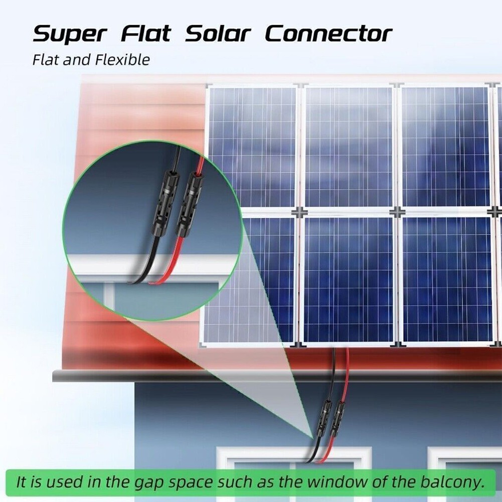 Super Flat Solar Cable Connector, Balcony Photovoltaic Solar Extension Wire with Male and Female Connectors Solar Panel Adaptor for RV Solar Panels, 1Pair