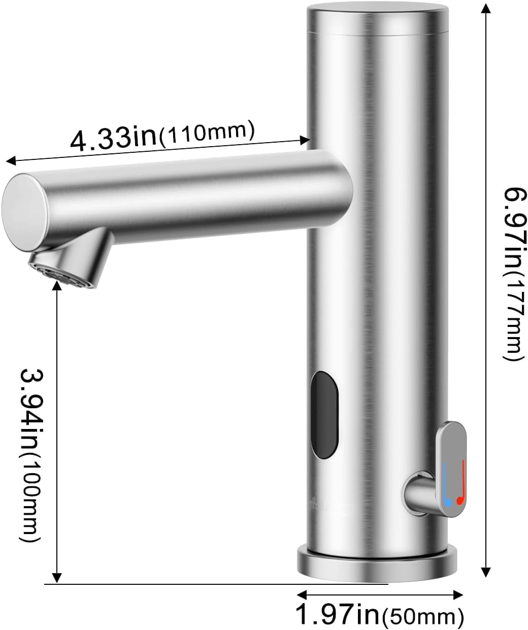 Achelous stainless steel automatic touchless bathroom sink faucet, hands free infrared sensor basin faucet with temperature control, battery powered sensor bathroom tap