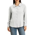 thumbnail image 3 of Women Crinkle Gauze Cotton Blend Oversized Button Down Shirt with Chest Pocket, Lightweight Summer Casual Top,White,S, 3 of 7