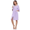 thumbnail image 5 of EA'S SECRET Women's Lightweight 100% Cotton Mid-Length Robe Zip Front Bathrobe 3/4 Sleeve Spa Kimono Robe Bridesmaid Bride Party Robes Sleepwear Bath Robes with Pockets(Purple,L), 5 of 8