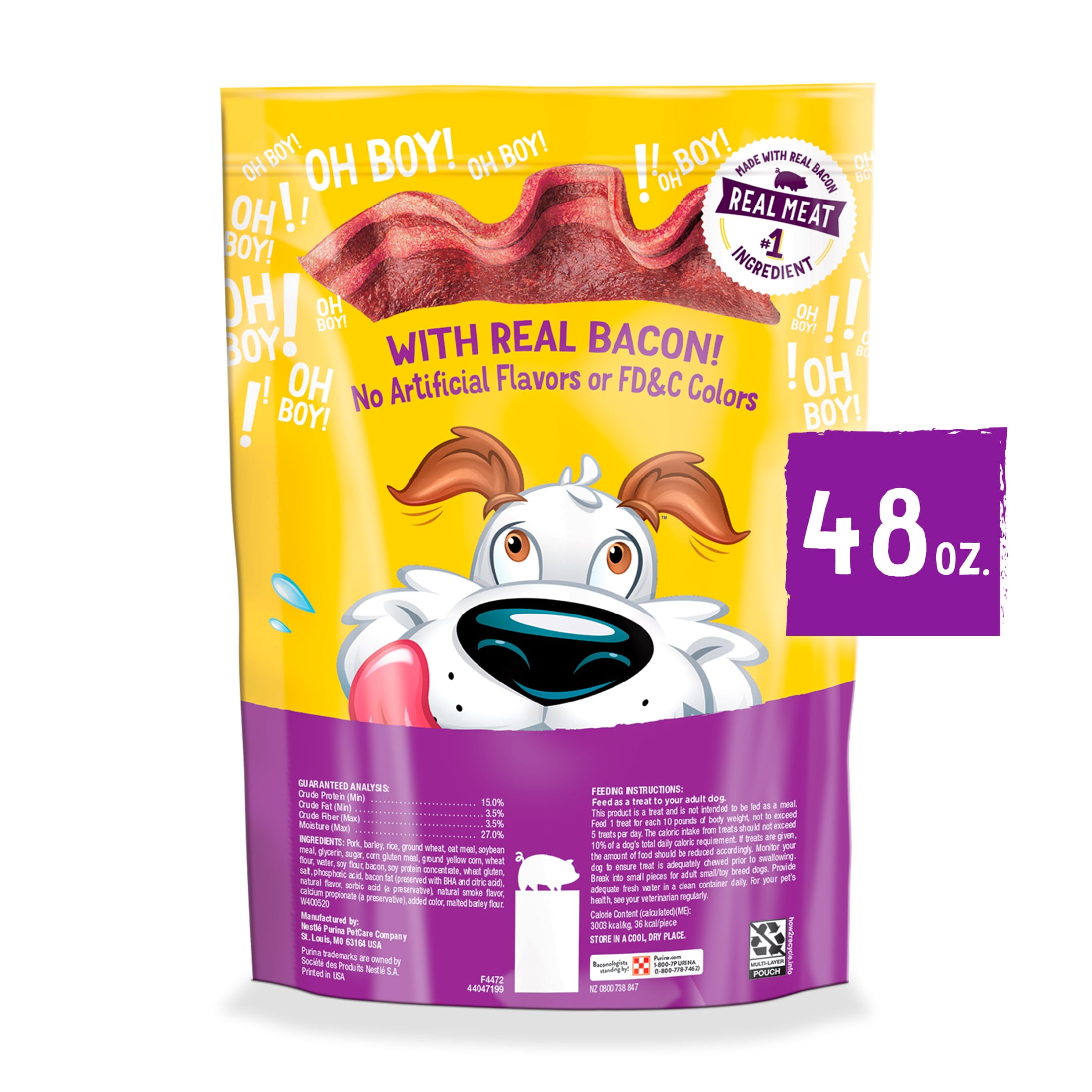 Purina Beggin' Strips Dog Treats Original with Real Bacon Flavor Tender Chews, 48 oz Pouch