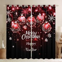 Manfei Happy Festival Black Out Curtains for Teens, Vintage Christmas Style Curtains Pack of 2 (42x63 Each), Snowflake Ball Bedroom Curtains, Curtains and Drapes Home Decor