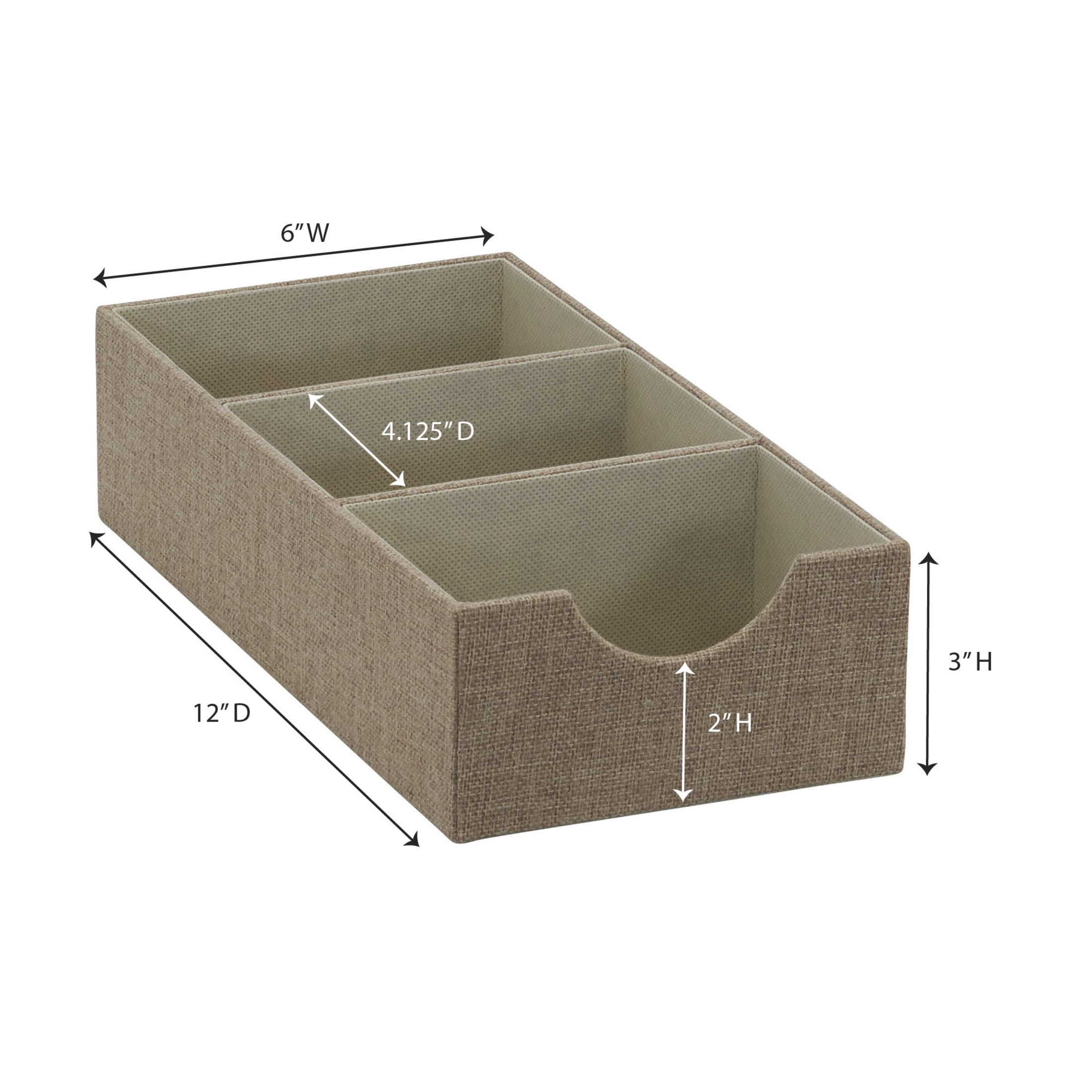 Household Essentials Organizer Tray, Accessory Organizer, Sturdy Drawer Organizer with Fabric Covering and Three Compartments, Tan