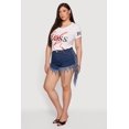 thumbnail image 2 of Women's Plus Size Fringe Hem High Waisted Denim Shorts, 2 of 4