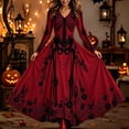 Women Festive Halloween Dress, V Neck Long Sleeve Printed Soft Fabric