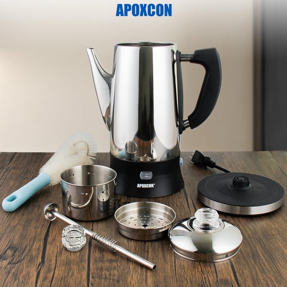 Electric Coffee Percolator Stainless Steel 12 Cup with  Warm Function and Cool-Touch Handle