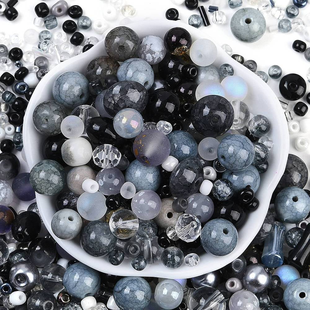 DIY Lampwork Beads & Glass Seed Beds Jewelry Making Findings Kits Mixed Shapes Black 2~12.5x3~10.5mm Hole: 0.9~2mm