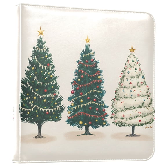FORMRS 3 Ring Photo Album 4"x6" Self Adhesive Large Capacity PU Leather Cover, Hand Drawn Christmas
