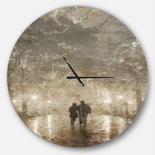 Designart 'Couple Walking in Night Lights ' Farmhouse wall clock