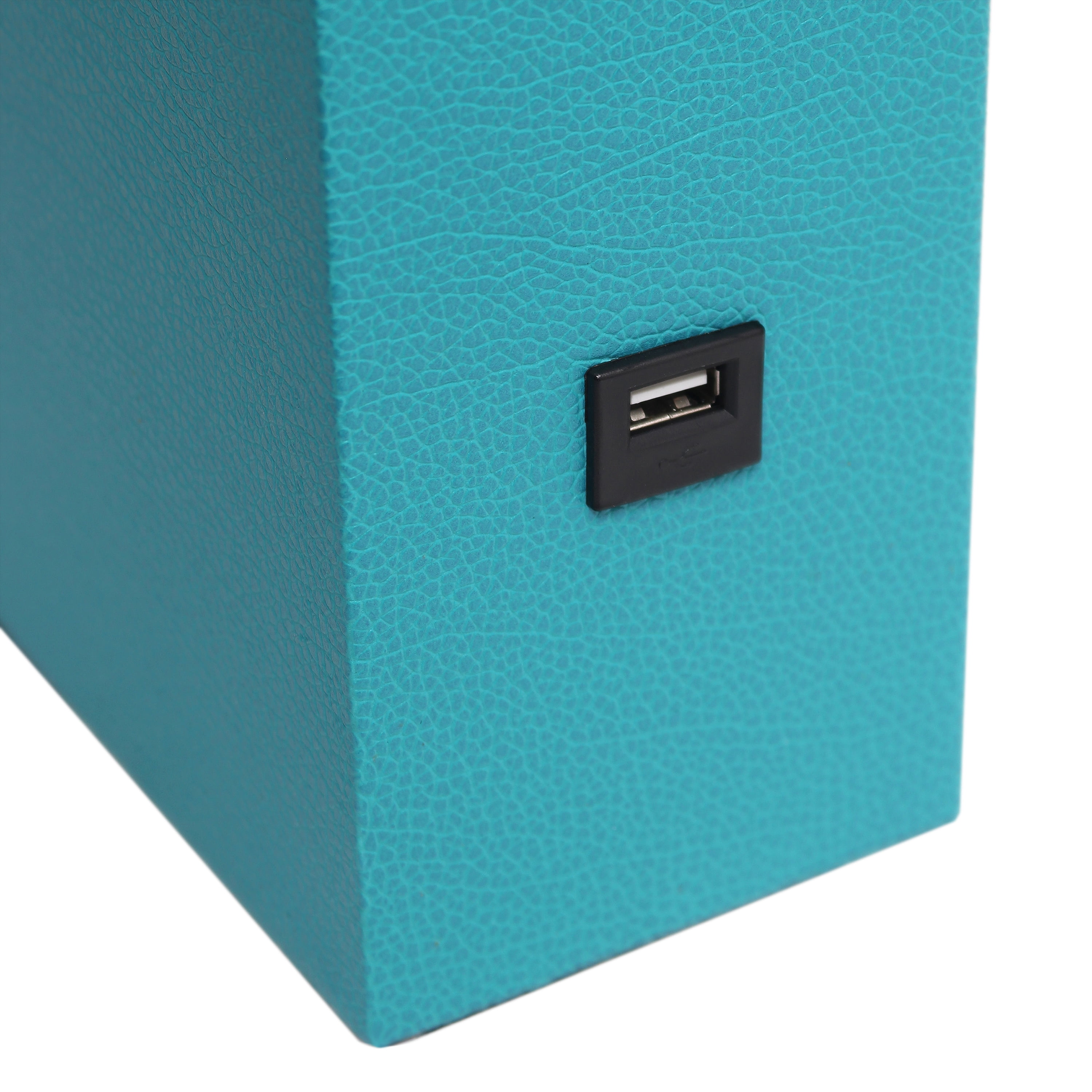 Lalia Home 21" Leather Modern Bedside Table Lamp with USB Port and LED Bulb, Teal