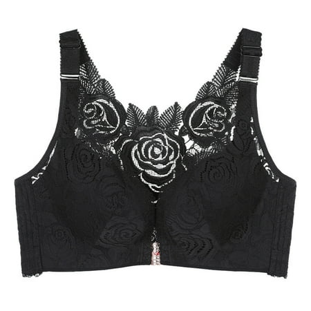 Spdoo Women Adjustable Seamless Bras Sports Front Closure Elastic V-neck Push Up Underwear Breathable Lace Trim Wireless Bralette Bra