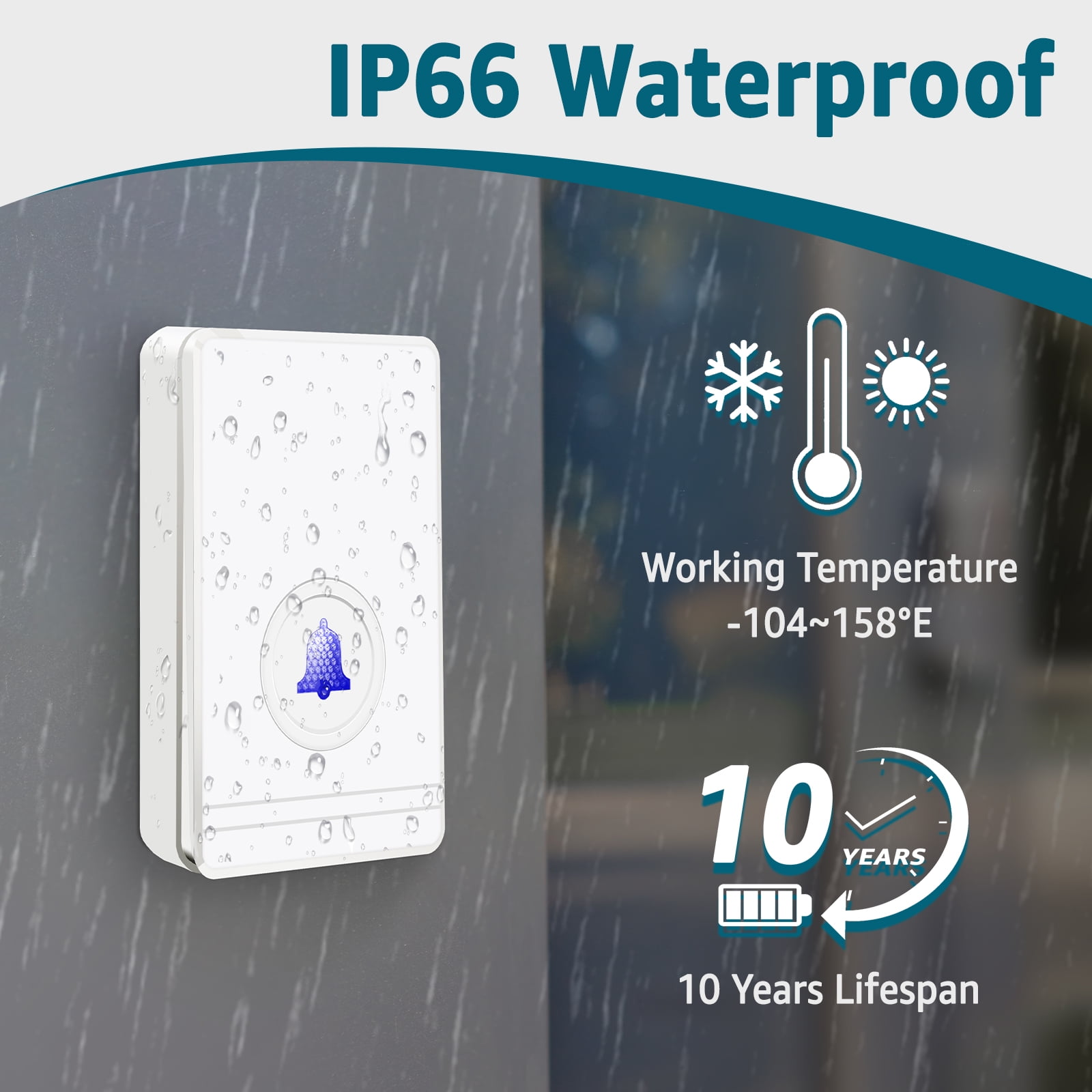 Greencycle Door Bell Ringer Wireless,Wireless Doorbells for Home,Doorbell Wireless,48 Ringtones,433M Hz Ultra Long Range Transmission,IP66 Waterproof,Suitable for Home, Classroom, Store,1PK
