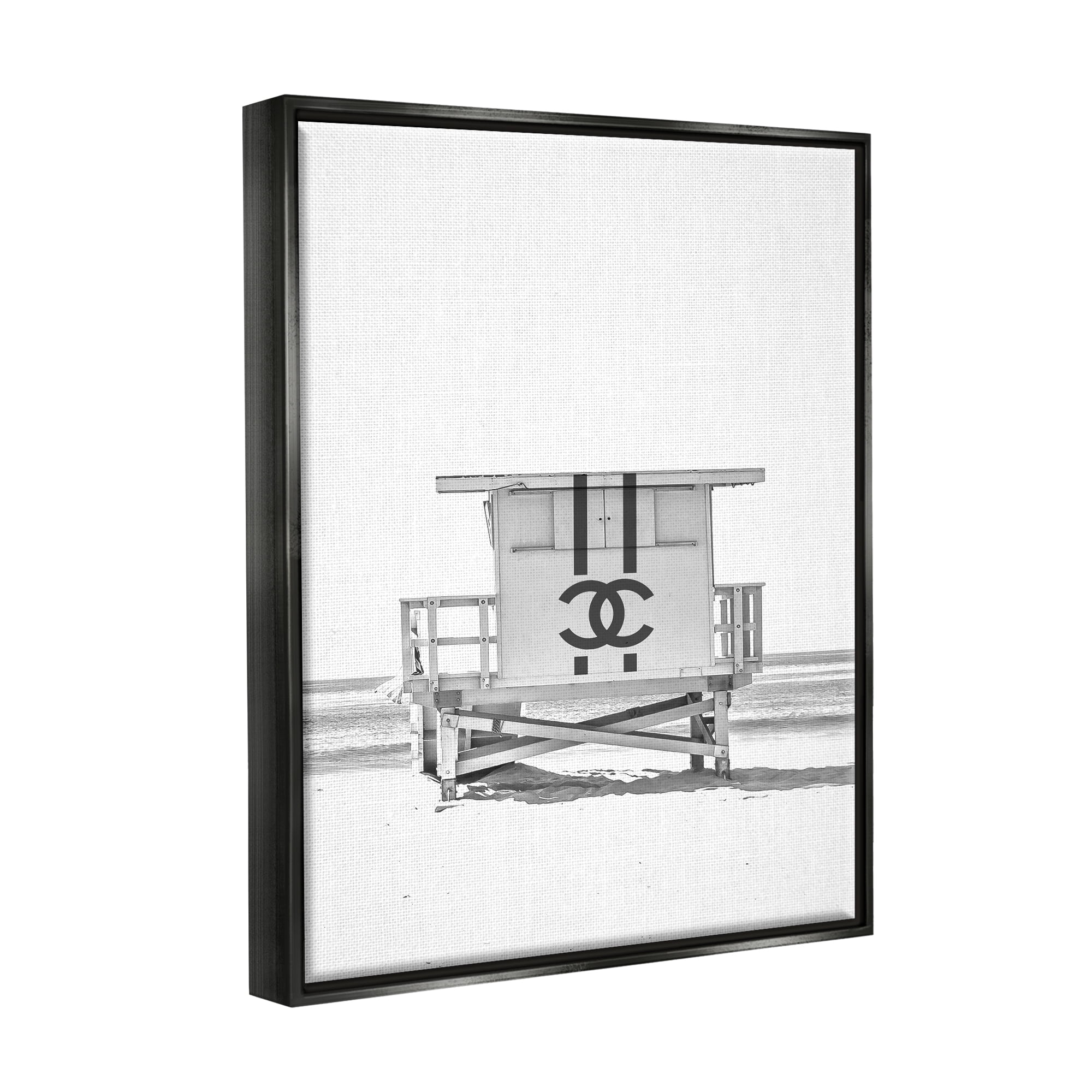 Stupell Industries Fashion Brand Beach Hut Nature Painting Black Floater Framed Art Print Wall Art, 25 x 31