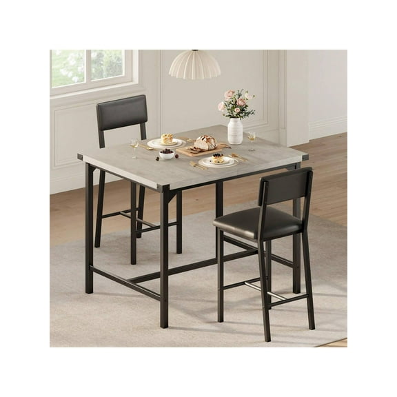 Dining Table Set for 2,Dining Table with 2 Upholstered Chairs Wood 3-Piece Bar Table Set with Corner Protector for Small Space, Kitchen, Apartment