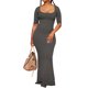 thumbnail image 1 of Mujeres Envuelto Vestido Largo Mangas Cortas Cuello Cuadrado Color Sólido Casual Fiesta Verano Vestido Largo Nituyy Vestido largo cruzado de mujer, 1 of 5