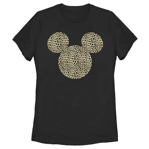 Women's Mickey & Friends Cheetah Print Mickey Mouse Logo  Graphic Tee Black Medium