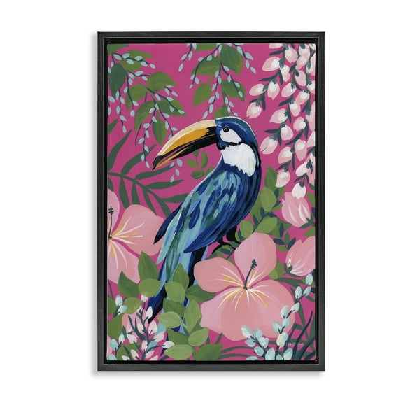 Stupell Industries Maximalist Toucan Pattern Animals & Insects Painting Black Floater Framed Canvas Art Print Wall Art, 17 x 25