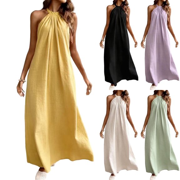 Bnwani Womens Dresses,Dresses for Women ,Beach,Casual,Halter,Open Back,Yellow,S
