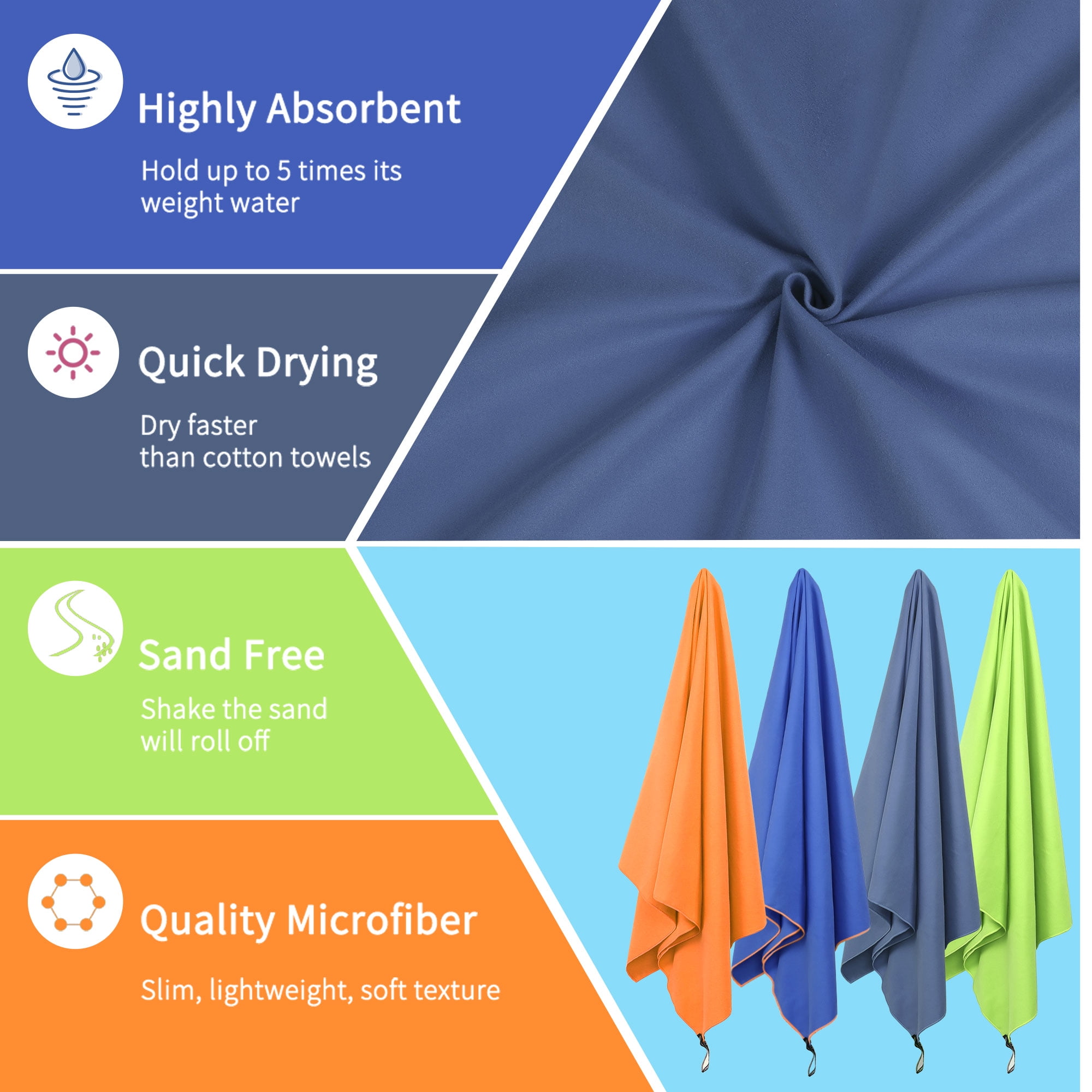 Hiwoss Microfiber Beach Towels Oversized 71x31, Soft Touch  Ultra-Absorbent Quick Dry Sand Free Large Pool Towels with Mesh Bag for  Travel Camping