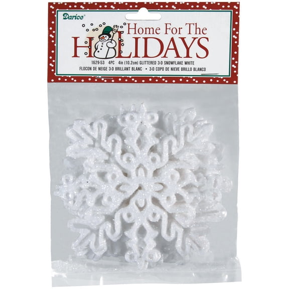 Glittered 3D Snowflake 4" 4/Pkg-White