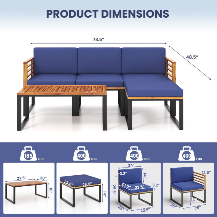 Aimee Lii 5 Pieces Patio Acacia Wood Conversation Set with Cushioned Coffee Table, Patio Table and Chairs Set, Outdoor Patio Set, Navy Aimee Lii 5 Pieces Patio Acacia Wood Conversation Set with Cushioned Coffee Table, Patio Table and Chairs Set, Outdoor Patio Set, Navy
