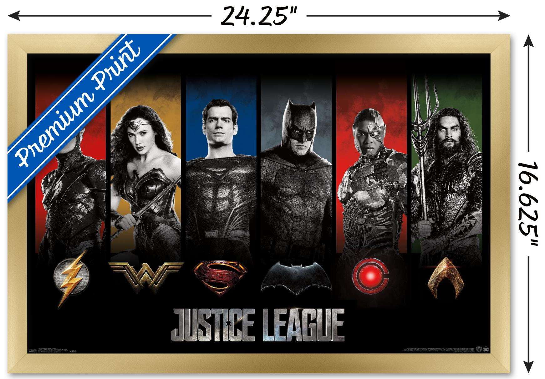 DC Comics Movie - Justice League - Heroes and Logos Wall Poster, 14.725" x 22.375", Framed