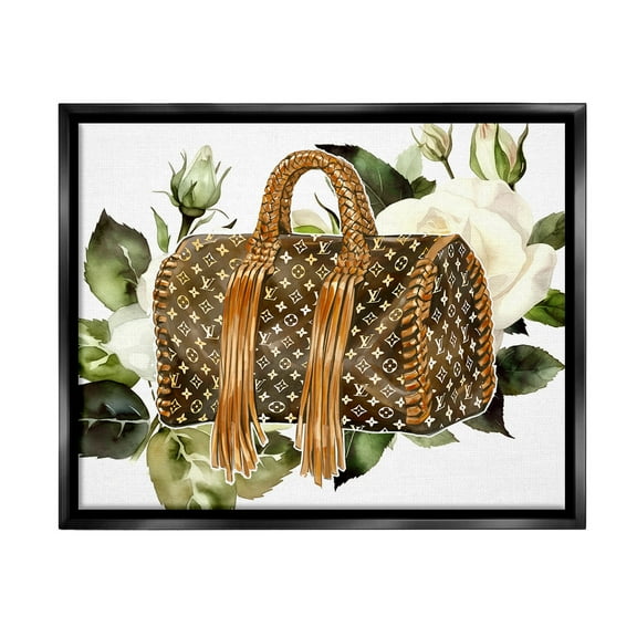 Stupell Industries Designer Purse with Roses Beauty & Fashion Painting Black Floater Framed Canvas Art Print Wall Art, 21 x 17