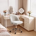 thumbnail image 4 of Vyrox Home Office Chair, Adjustable Swivel Vanity Chair with Wheels, Upholstered Mid-Back Rolling Task Chair, Armless Desk Chair for Bedroom, Living Room, Study, Gray, 4 of 7