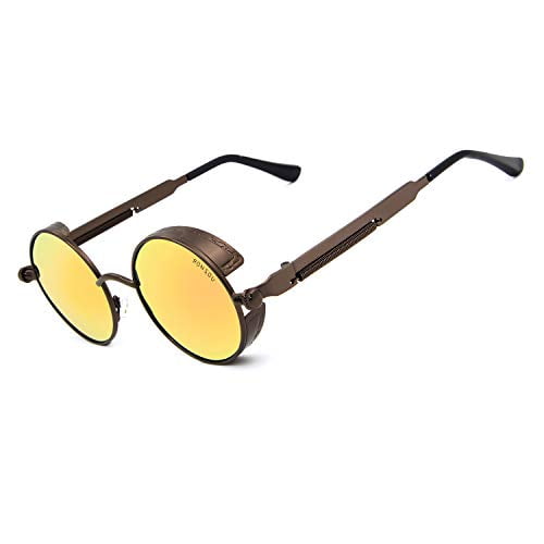 Ronsou Steampunk Style Round Vintage Polarized Sunglasses Retro Eyewear UV400 Protection Matel Frame 