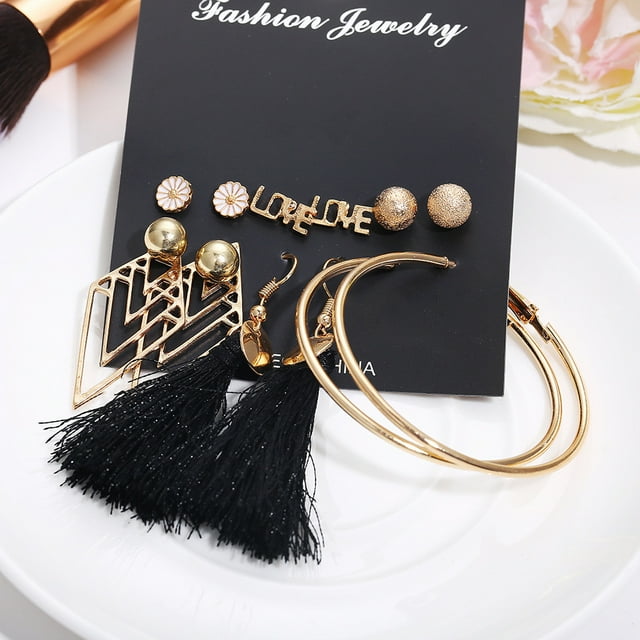 Fiudx Juego de Aretes de Aleación de Cristal Glamuroso, Elegantes Pendientes de Perla, Chapados En Oro Brillante, Ideal para Fiestas y Bodas, Regalo para Mujeres y Niñas (6 Pares Incluidos).