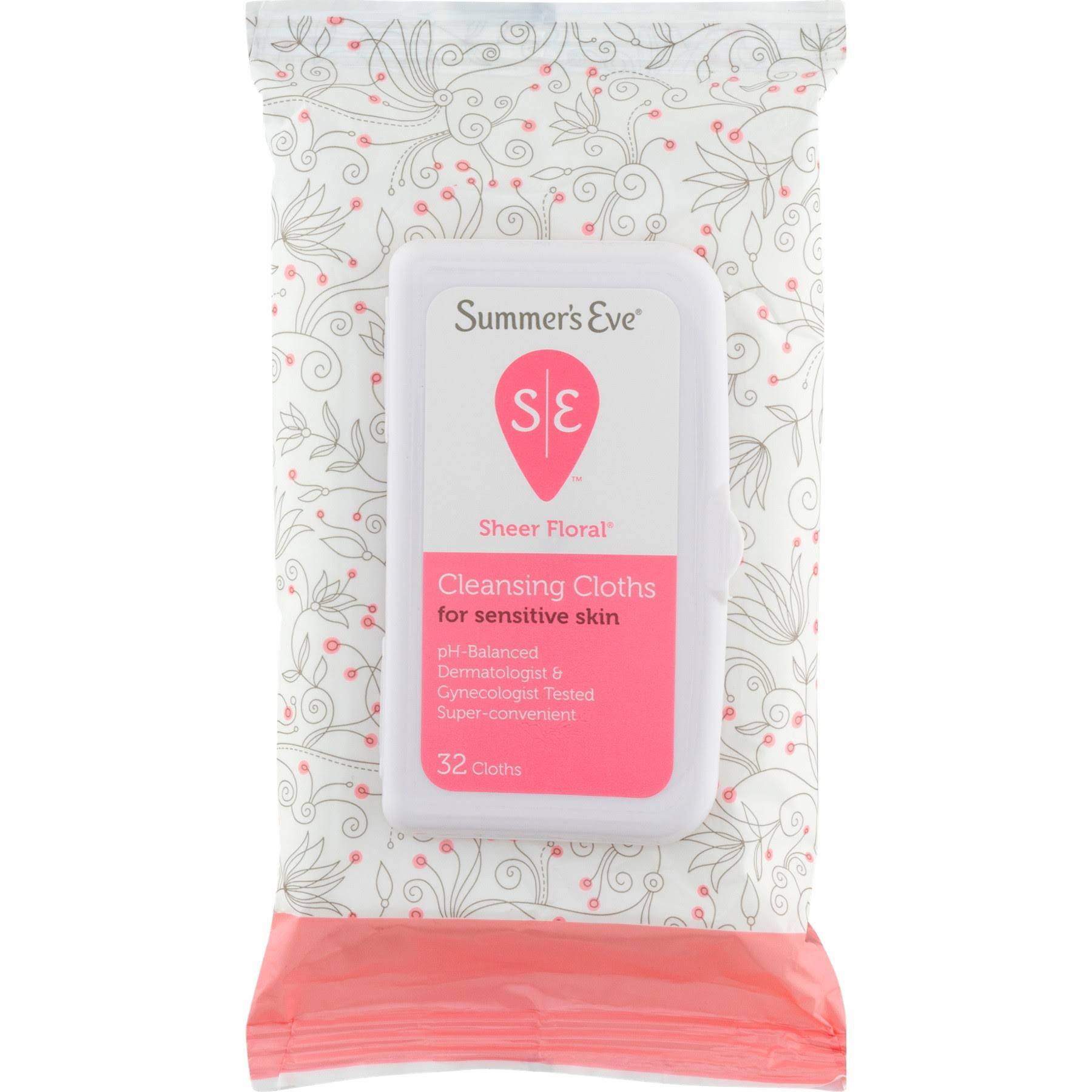 Summer's Eve [Sheer Floral] Cleansing Cloths for Sensitive Skin,Pack of