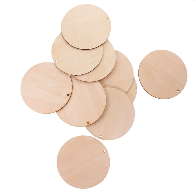 Rodajas de madera con agujeros, naturales, sin terminar, pretaladradas, redondas, adornos para hacer tú mismo. 100mm 10 piezas