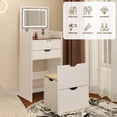 thumbnail image 5 of Leumius 3-in-1 Vanity Desk with Lights & Mirror,Small Makeup Vanity Set with 3 Lighting Modes & Hidden Storage Stool,Multifunctional Dressing Table Set for Small Space,Bedroom,White, 5 of 6