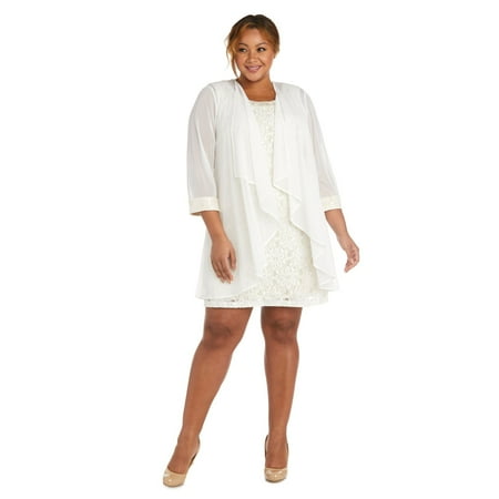 Plus Lace Shift and Sheer Jacket Set with Pearl Embellishments