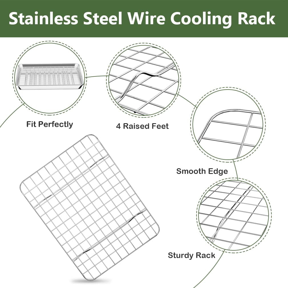 9" X 7" X 1" Stainless Steel Cookie Sheet and Wire Rack Bakeware Set