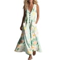 thumbnail image 2 of Gamivast Dresses for Women Sleeveless Maxi Dress V-Neck Button Front Linen Casual Loose Fit Floral Sundress with Pockets Summer Vacation Beach Dress Multicolor L, 2 of 7