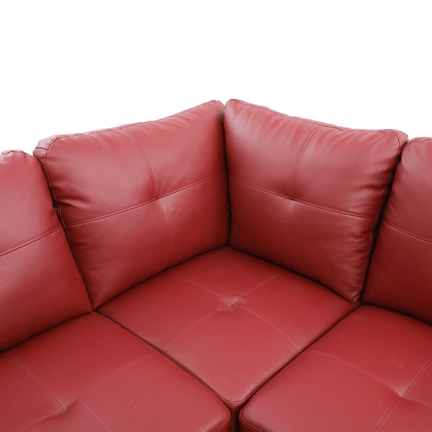 Hommoo Faux Leather 4-Seat Couch, L Shaped Sectional Couches and Sofas, Modern Living Room Furniture Sets Sectional Sofa Set, Red(No Ottoman)